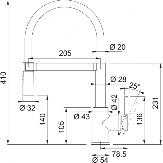 Franke Lina Semi Pro Matt Black Duşlamalı Spiralli Armatür