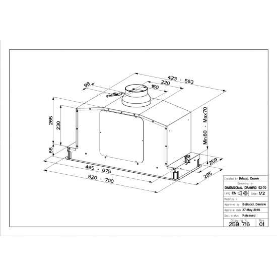 Faber In-Light EV8+X A70 Paslanmaz Çelik Ankastre Davlumbaz