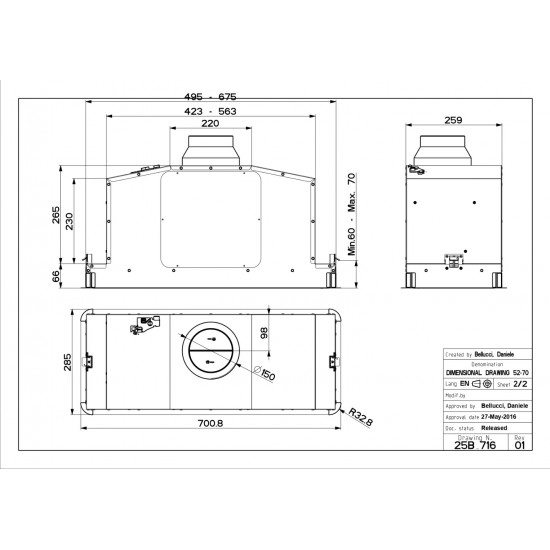 Faber In-Light EV8+X A70 Paslanmaz Çelik Ankastre Davlumbaz