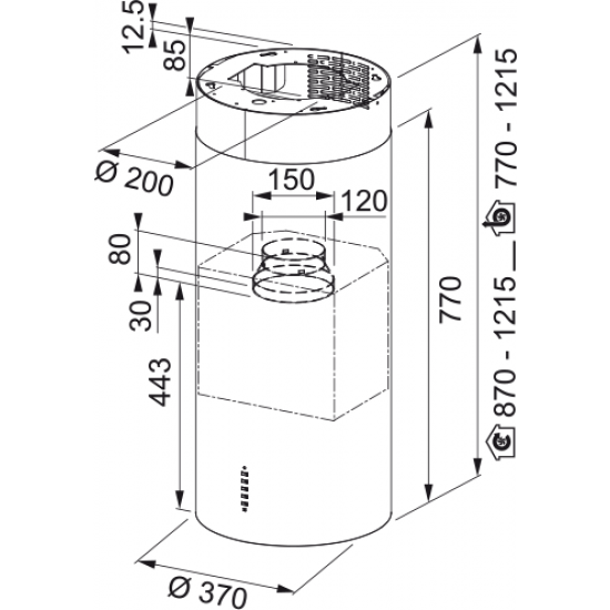 Franke Ada Tube Plus FTU PLUS 3707 I XS Inox Silindir Ada Tipi Davlumbaz