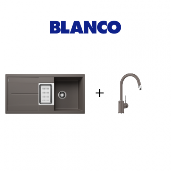 Blanco METRA 6S-F Tezgaha Sıfır Volcano Gri Granit Eviye + Mida S Spiralli Volcano Gri Armatür