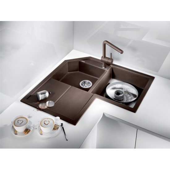 Blanco Metra 9 E Tezgah Üstü Köşe Sol Damlalıklı 2 Gözlü Granit Kahve Evye - 515573