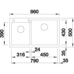 Blanco Pleon  9  Tezgah Üstü 2 Gözlü Damlalıksız Granit Siyah Evye - 525958