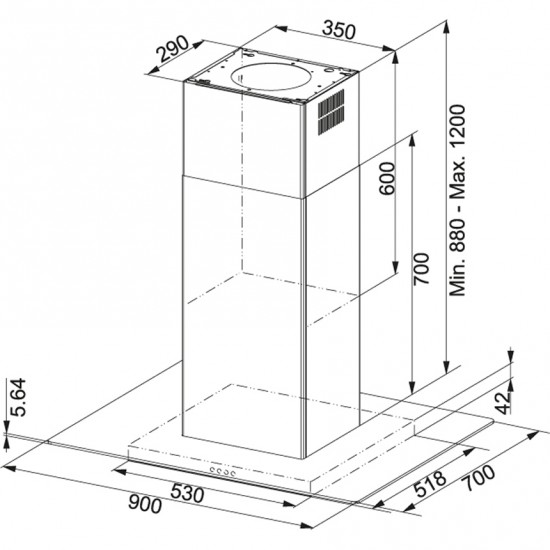 Franke Ada Glass Linear FGL 915 I BK XS/900 Siyah + Inox Ada Tipi Davlumbaz