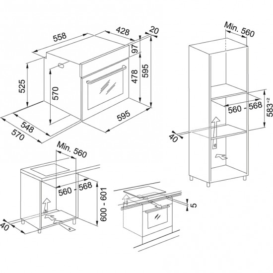 Franke Smart Linear Siyah Cam 60 Cm 6 Lı Ankastre Set