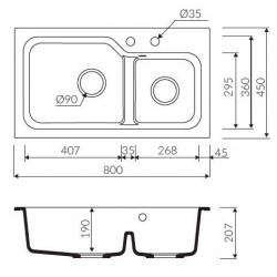 Marmorin Ako 800 Granit Evye 1,5 Gözlü Damlalıksız tezgah Üstü