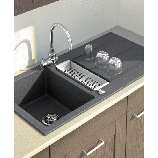 Marmorin Bario 1000 Granit Evye 1,5 Gözlü Damlalıklı Tezgah Üstü Siyah 