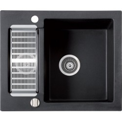 Marmorin Bario 600 Granit Evye 1,5 Gözlü Damlalıksız Tezgah Üstü Siyah