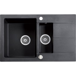 Marmorin Bario 800 Granit Evye 1,5 Gözlü Damlalıklı Tezgah Üstü Siyah