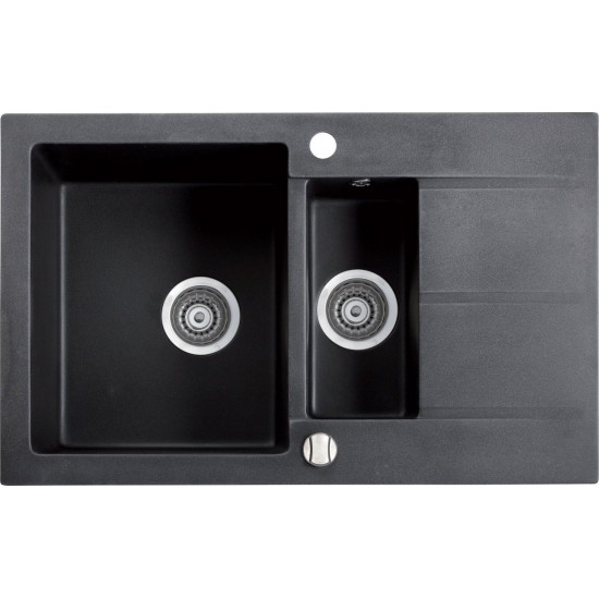 Marmorin Bario 800 Granit Evye 1,5 Gözlü Damlalıklı Tezgah Üstü Siyah