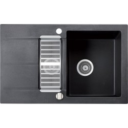 Marmorin Bario 800 Granit Evye 1,5 Gözlü Damlalıklı Tezgah Üstü Siyah