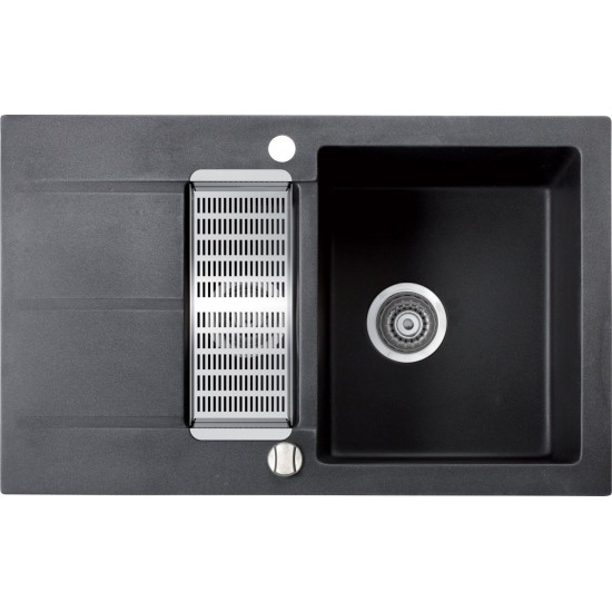 Marmorin Bario 800 Granit Evye 1,5 Gözlü Damlalıklı Tezgah Üstü Siyah