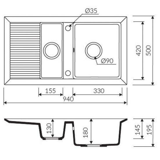 Marmorin Cire 940 Granit Evye 1,5 Gözlü Damlalıklı Tezgah Üstü Kahverengi