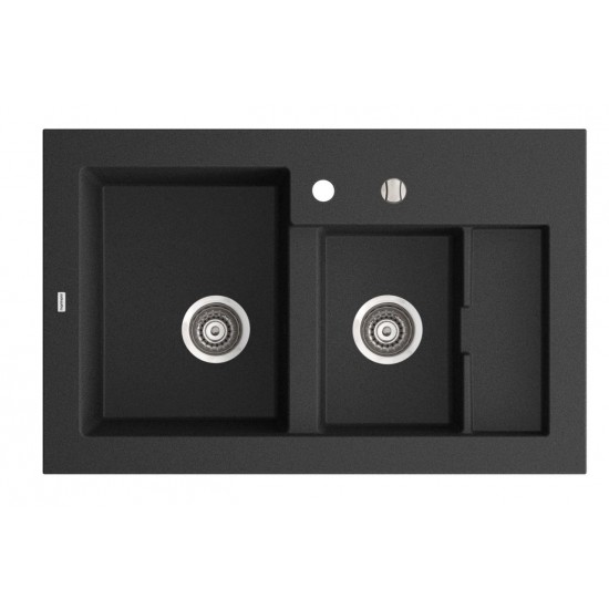 Marmorin Combo 850 Granit Evye 1,5 Gözlü Damlalıklı Tezgah Üstü Siyah