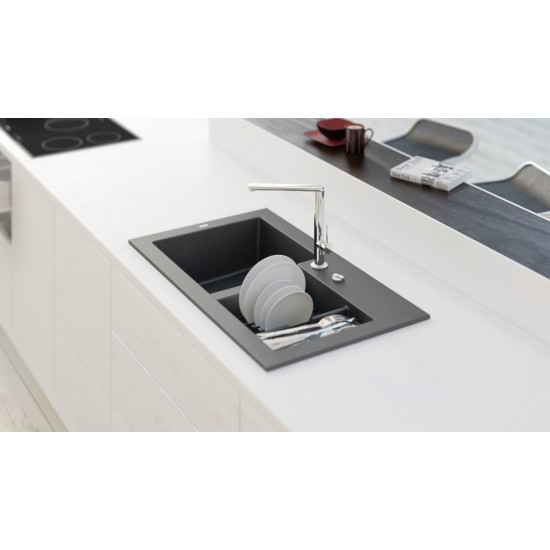 Marmorin Combo 850 Granit Evye 1,5 Gözlü Damlalıklı Tezgah Üstü Siyah