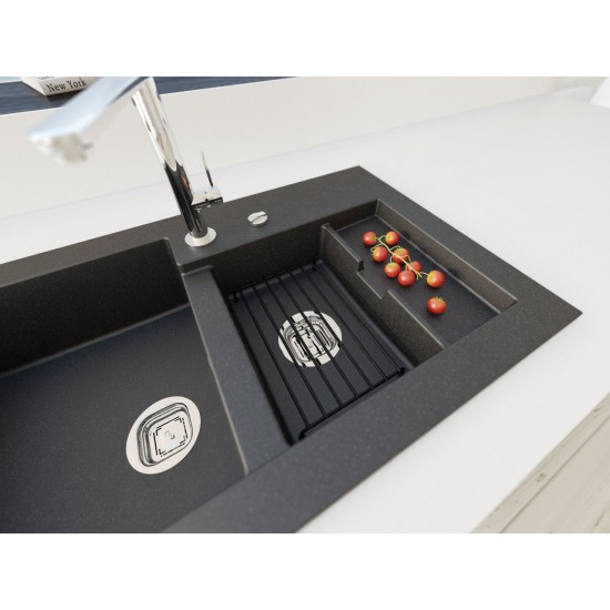 Marmorin Combo 850 Granit Evye 1,5 Gözlü Damlalıklı Tezgah Üstü Siyah