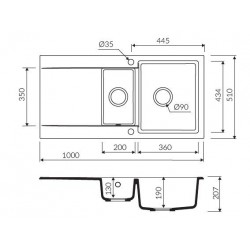 Marmorin Debra 1000 Granit Evye 1,5 Gözlü Damlalıklı Tezgah Üstü Kahverengi