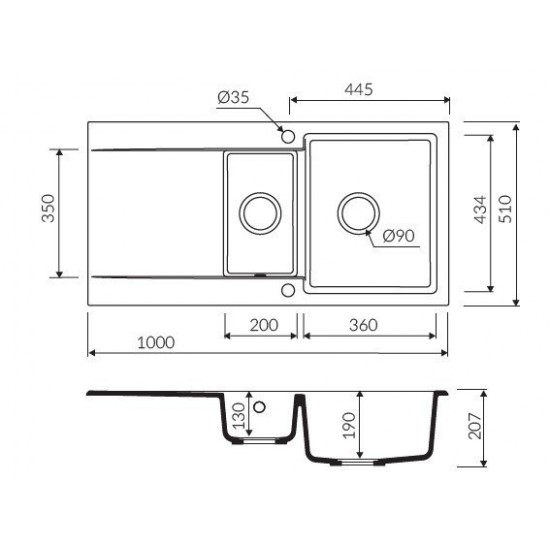 Marmorin Debra 1000 Granit Evye 1,5 Gözlü Damlalıklı Tezgah Üstü Kahverengi