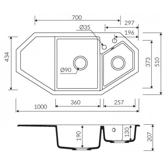 Marmorin Debra 1000 Granit Köşe Evye 1,5 Gözlü Damlalıklı Kahverengi