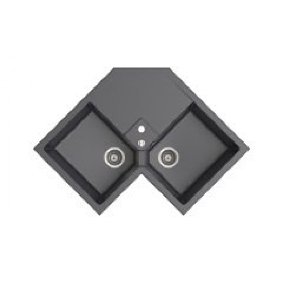 Marmorin Debra 830 Granit Köşe Evye 2 Gözlü Damlalıklı Metalik Siyah