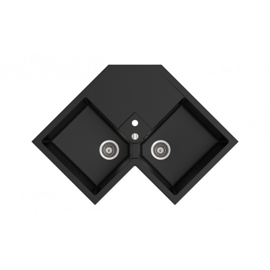 Marmorin Debra 830 Granit Köşe Evye 2 Gözlü Damlalıklı Siyah 