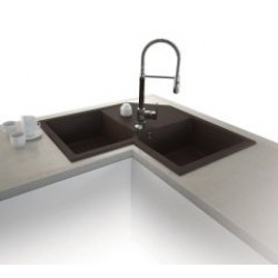 Marmorin Debra 830 Granit Köşe Evye 2 Gözlü Damlalıklı Siyah 