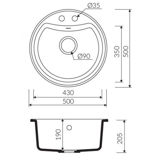 Marmorin Kova 500 Granit Evye 1 Gözlü Damlalıksız Tezgah Üstü Yuvarlak Evye Beyaz