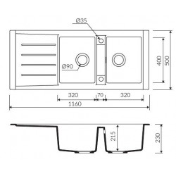 Marmorin Profir 1160 Granit Evye 2 Gözlü Damlalıklı Tezgah Üstü Sarı