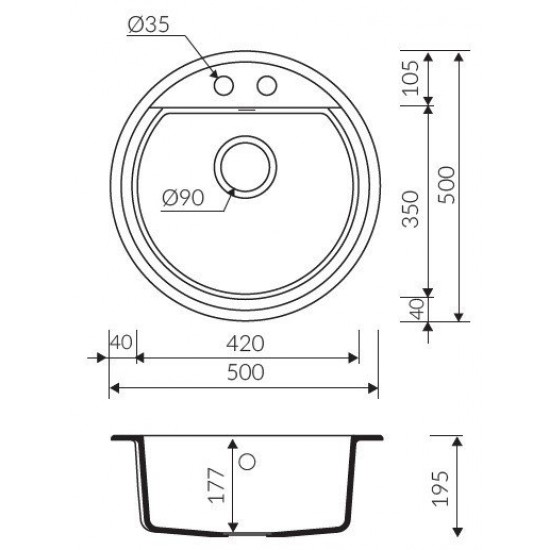 Marmorin Tanat 500 Granit Evye 1 Gözlü Damlalıksız Tezgah Üstü Yuvarlar Siyah