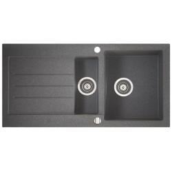 Marmorin Tellur 1000 Granit Evye 1,5 Gözlü Evye Damlalıklı Tezgah Üstü Metalic Black