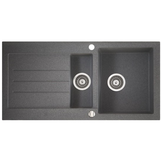 Marmorin Tellur 1000 Granit Evye 1,5 Gözlü Evye Damlalıklı Tezgah Üstü Metalic Black