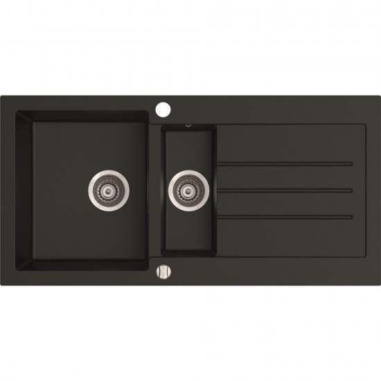 Marmorin Tellur 1000 Granit Evye 1,5 Gözlü Evye Damlalıklı Tezgah Üstü Siyah