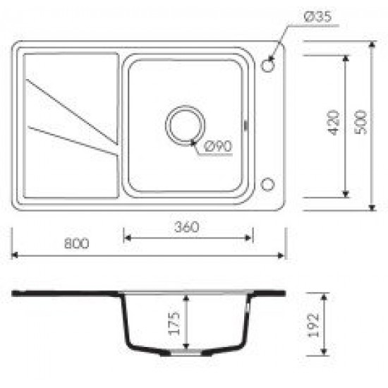 Marmorin Torro 800 Granit Evye 1 Gözlü Damlalıklı Tezgah Üstü