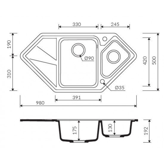 Marmorin Torro 980 Granit Köşe Evye 1,5 Gözlü Damlalıklı