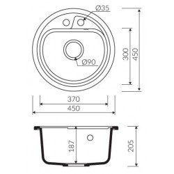 Marmorin Vask 450 Granit Evye 1 Gözlü Damlalıksız tezgah üstü Yuvarlak  Siyah