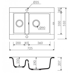 Marmorin Voga II 725 Granit Evye 1,5 Gözlü Damlalıksız Tezgah üstü Stone Grey
