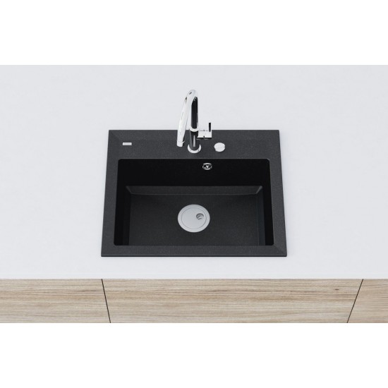 Marmorin İvo 600 Granit Evye 1 Gözlü Damlalıksız Tezgah Sıfır Siyah
