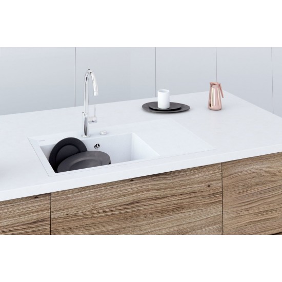 Marmorin İvo 850 Tezgah Üstü Evye 1 Gözlü Damlalıklı Tezgah Üstü Beyaz