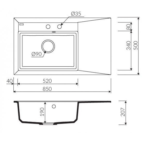 Marmorin İvo 850 Tezgah Üstü Evye 1 Gözlü Damlalıklı Tezgah Üstü Beyaz